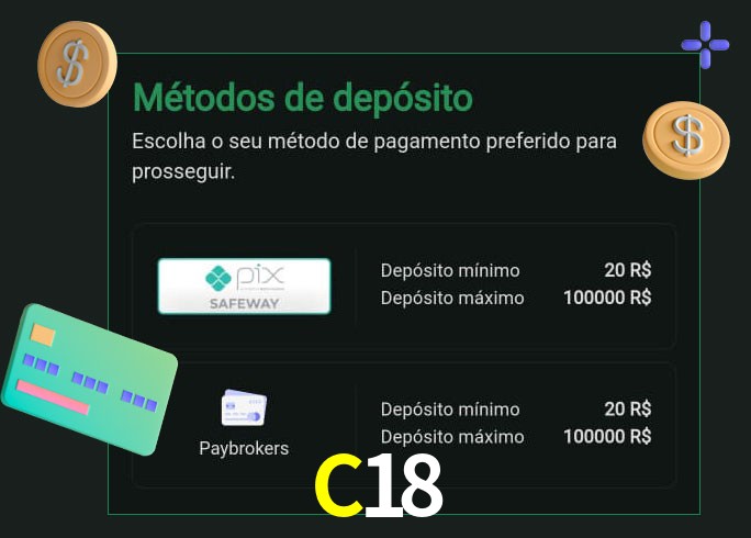 O cassino C18 oferece uma grande variedade de métodos de pagamento